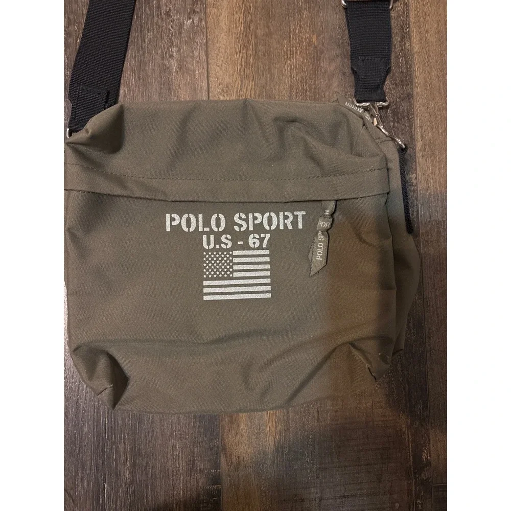 Polo Sport Ralph Lauren Olive Green Crossbody Messenger Bag US-67 Flag